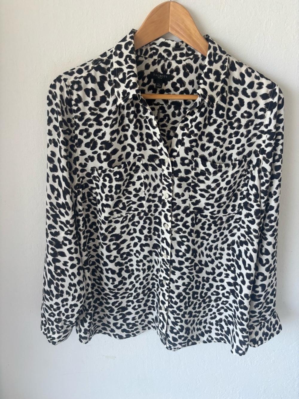 Talbots Black and White Leopard Print Button-Down Shirt